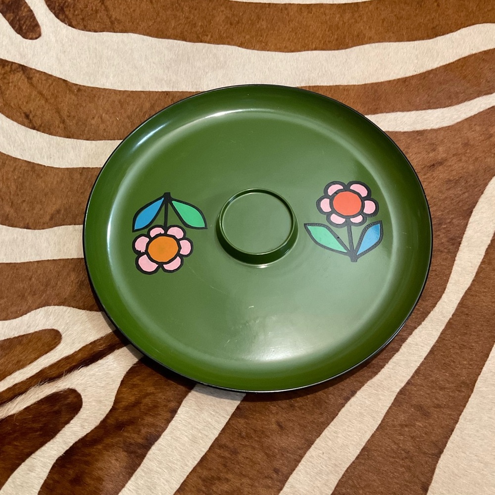 Vintage 60s Green Flower Lacquer Ware By Norleans Japan Tray - Picture 5 of 7